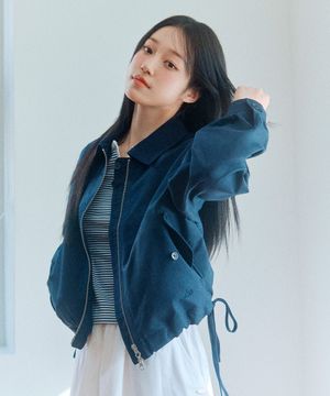 우먼 버튼업 헨리넥 3/4 티셔츠 블루