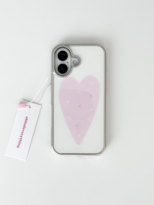 [갤럭시 26] 핑크 하트 맥세이프 실버 글라스범퍼 케이스