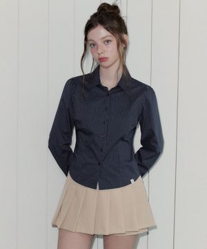 테빈 스트라이프 크롭 긴팔 셔츠