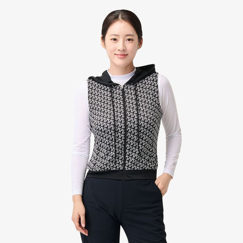 PWX Q225-6223-24 여성 프린트 트리코트 메쉬 베스트