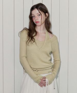 츠넛 홀터넥 레이어드 긴팔 니트