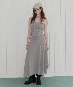 레틴 셔링 탑 플레어 롱 원피스(스트랩set)