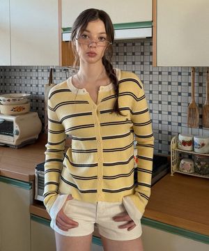 콜든 스트라이프 배색 니트 긴팔 가디건