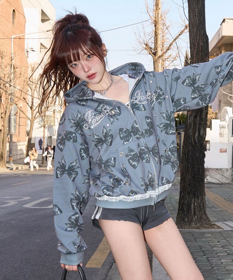 melted love hood zip-up - charcoal