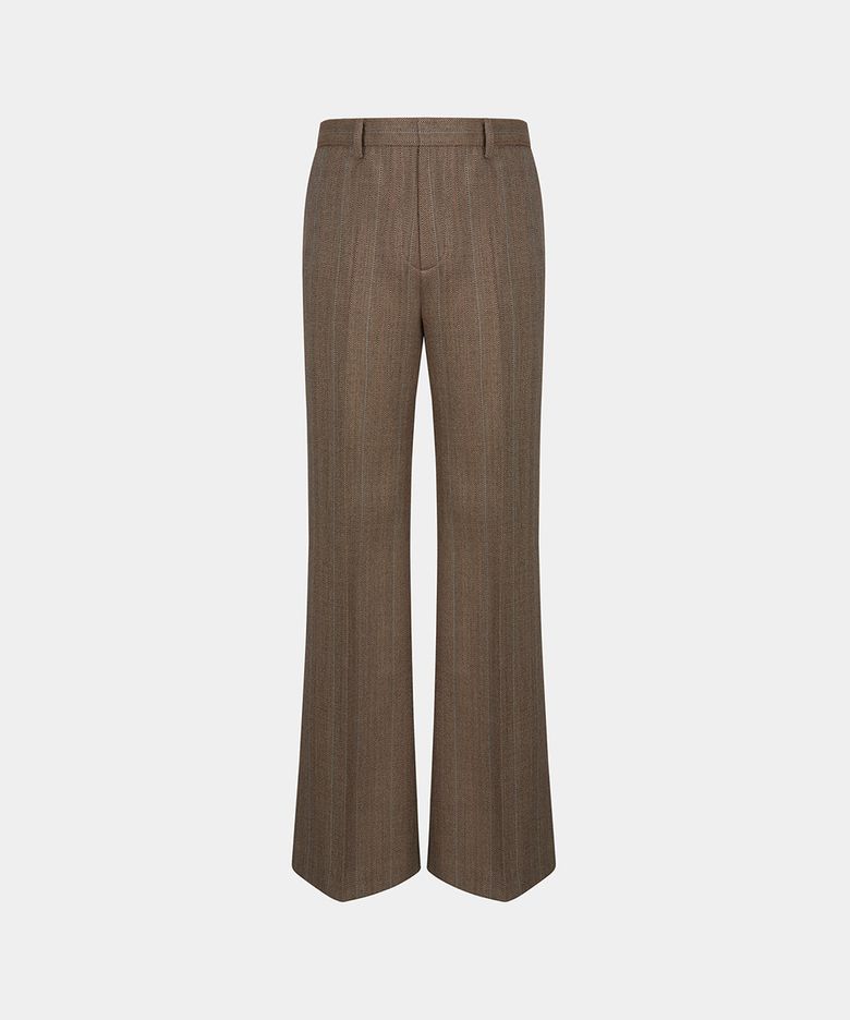 M STRIPED WOOL FLARED PANTS - BROWN
