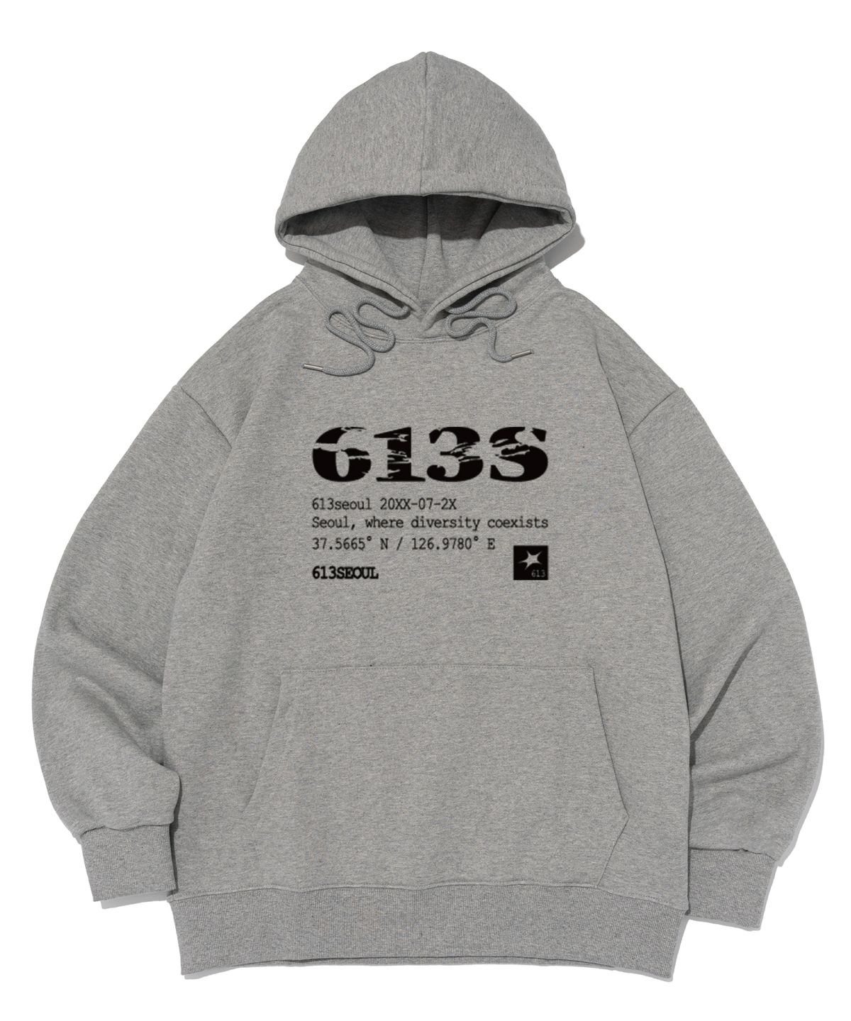 613서울(613SEOUL) (기모선택) 스크래치 포인트 로고 후드 티셔츠 (그레이)