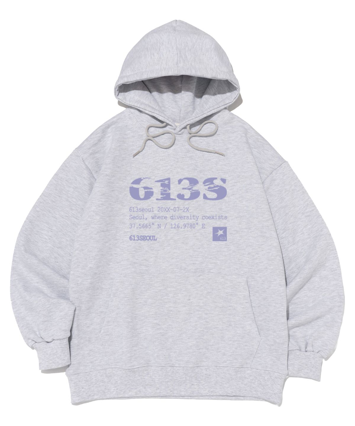 613서울(613SEOUL) (기모선택) 스크래치 포인트 로고 후드 티셔츠 (라이트 그레이)