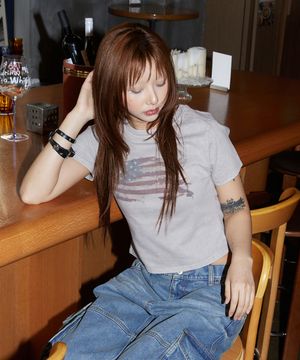 WASHED FLAG CROP TEE BEIGE(MG2GMFT541A)