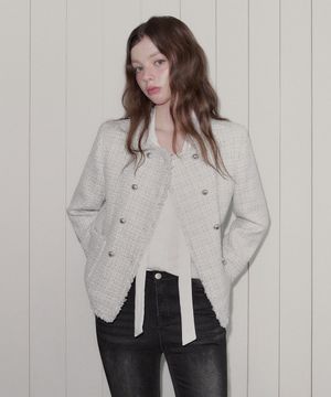 헨디 트위드 더블 버튼 긴팔 자켓