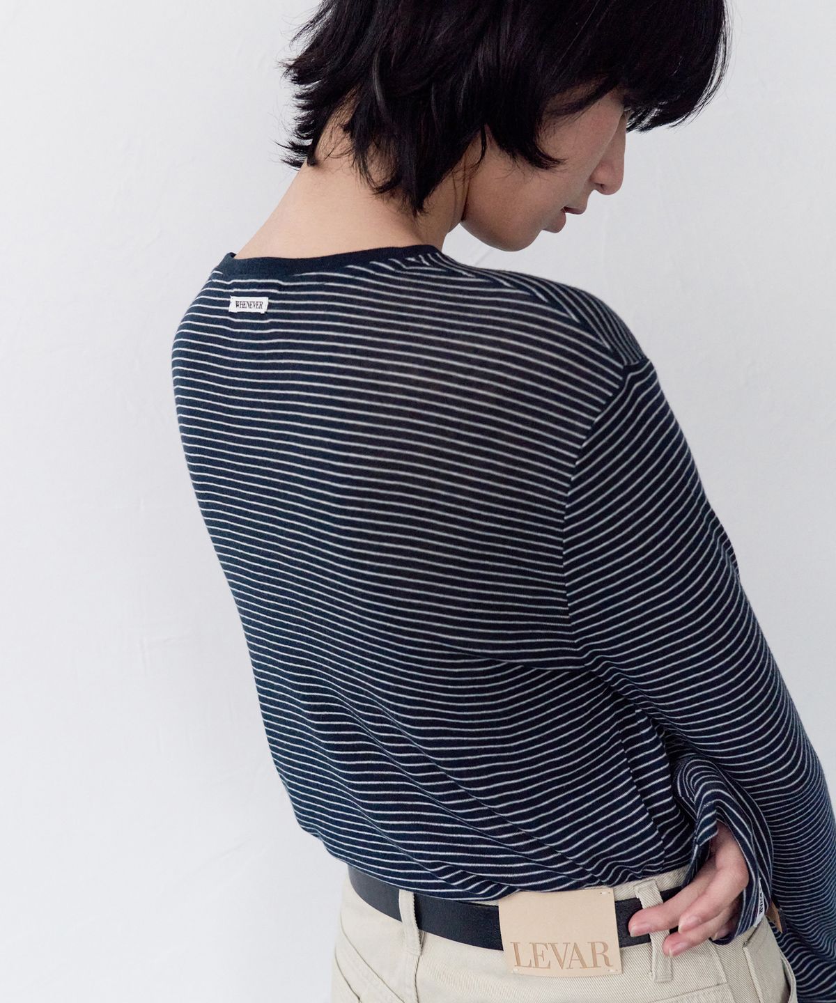 르바(LEVAR) Standard Soft Stripe T-shirt - Navy Stripe