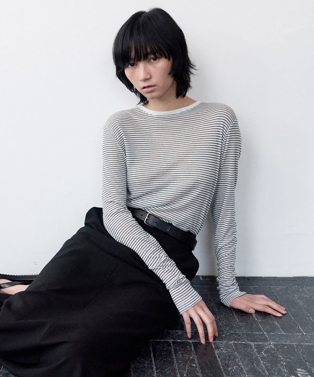 르바(LEVAR) Standard Soft Stripe T-shirt - Off White Stripe
