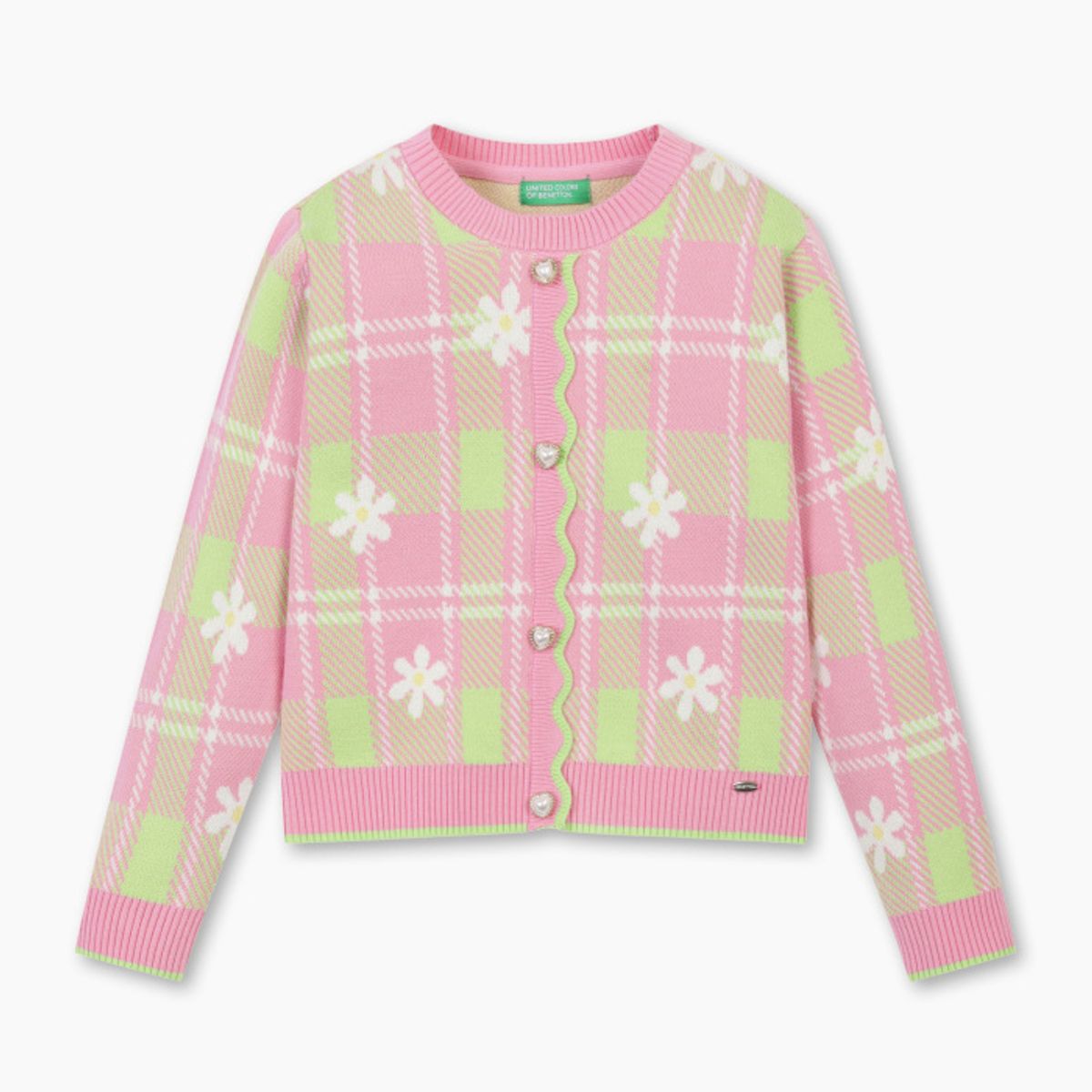 베네통키즈(BENETTONKIDS) 플라워 체크 자카드 풀오버_QAKP05611PK