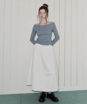 데스 도트 밴딩 플레어 롱 스커트