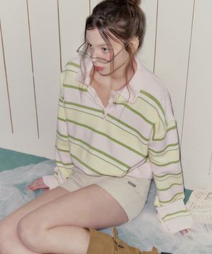 단프 카라 스트라이프 배색 긴팔 니트