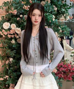 로리 플라워 스칼럽 가디건 ( 그레이 )