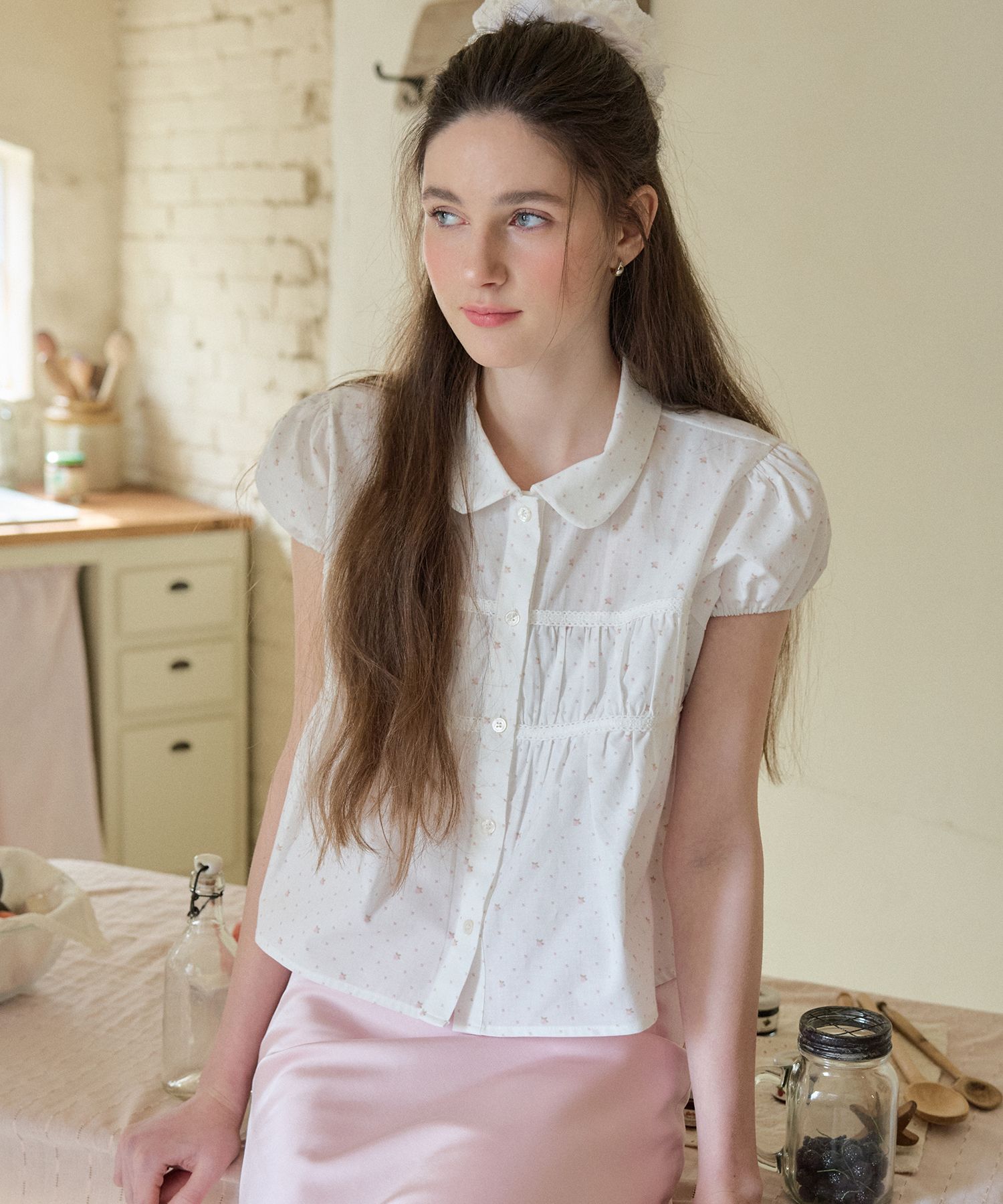 MUSINSA | LETTER FROM MOON Shirred Volume Shirt Blouse (Flower)