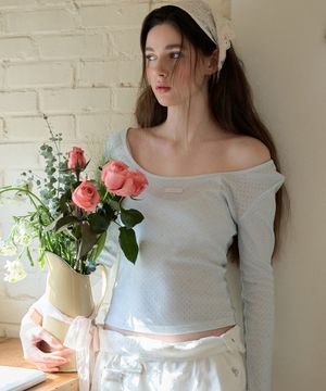 레터즈 투웨이 슬림 티셔츠 ( 플라워 스카이블루 )