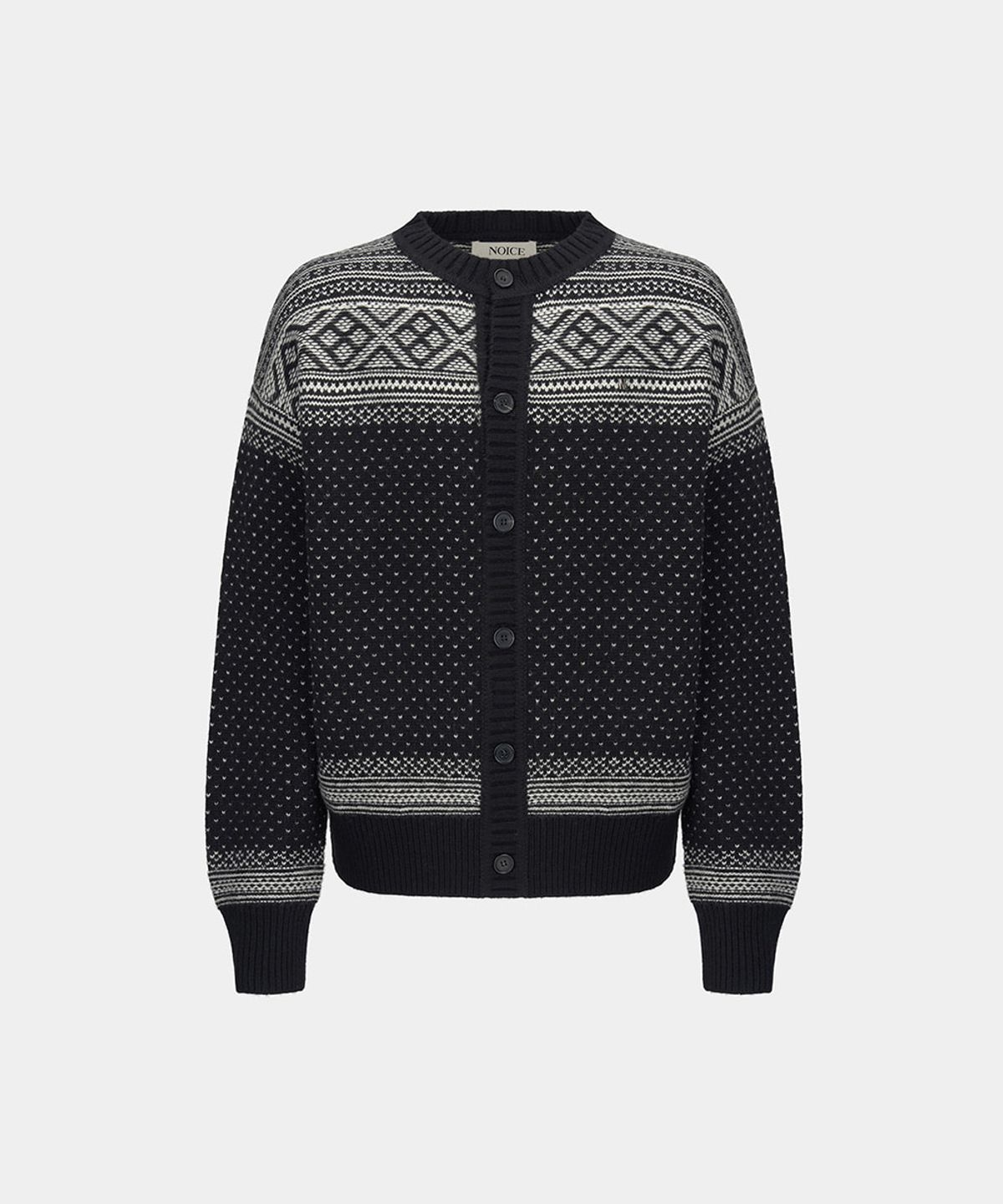 노이스(NOICE) M NORDIC WOOL-BLEND KNIT CARDIGAN - BLACK