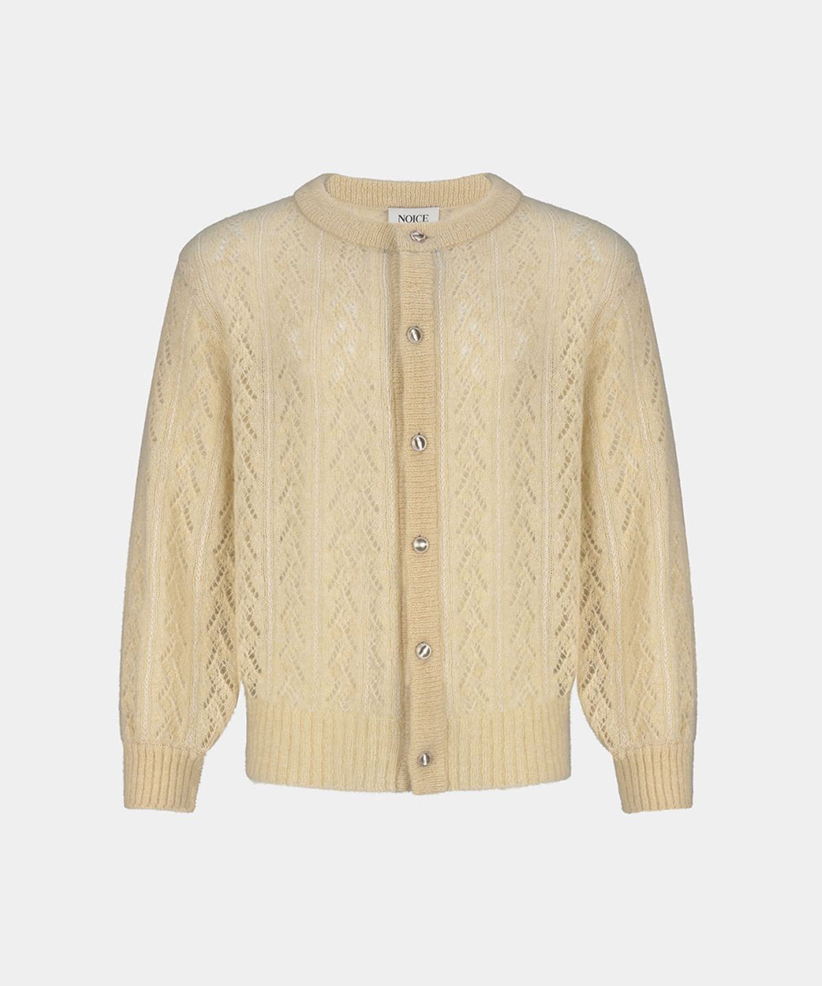 노이스(NOICE) MOHAIR-BLEND CABLE KNIT CARDIGAN - CREAM