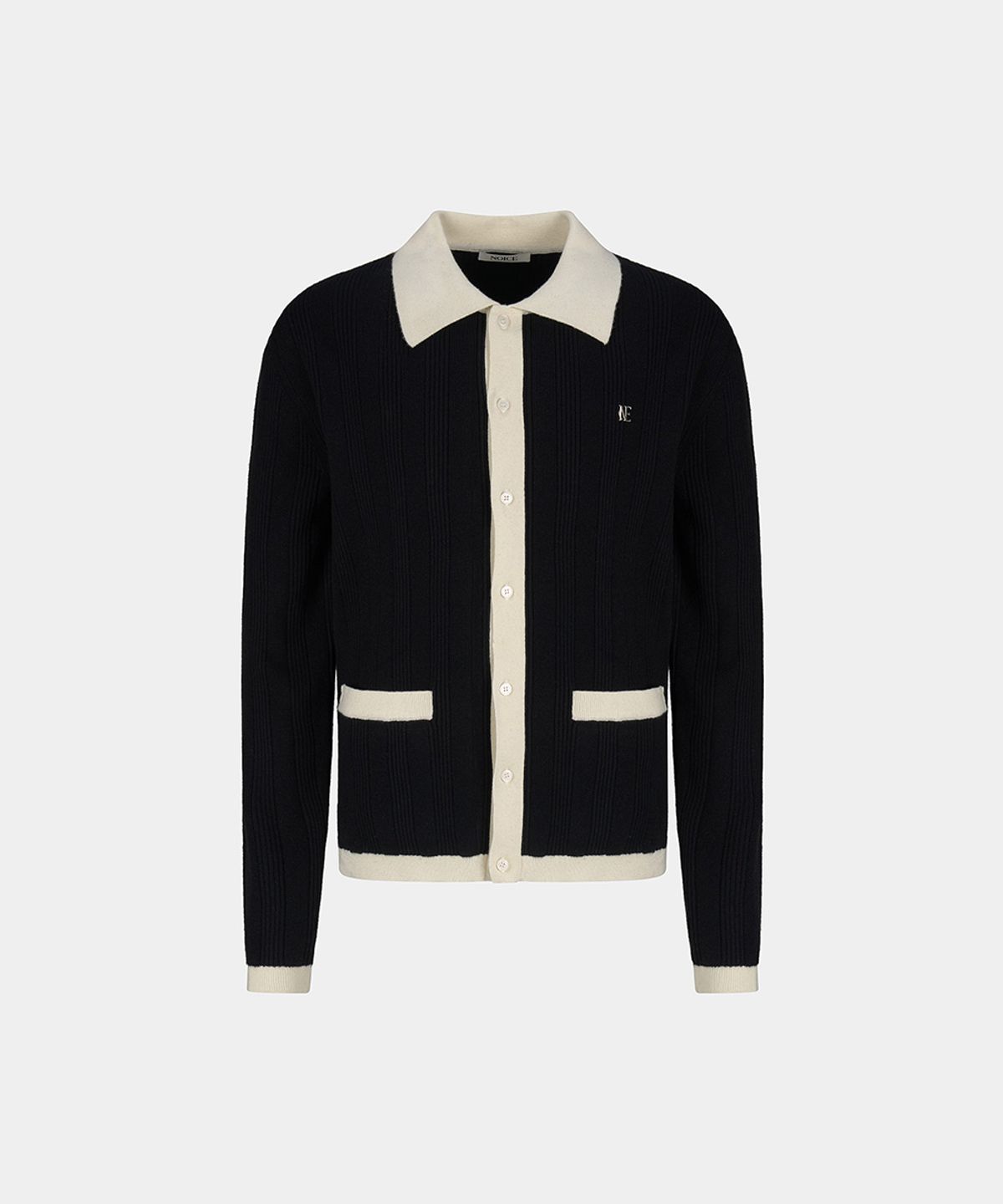 노이스(NOICE) BLOCK MERINO-BLEND KNIT CARDIGAN -  BLACK