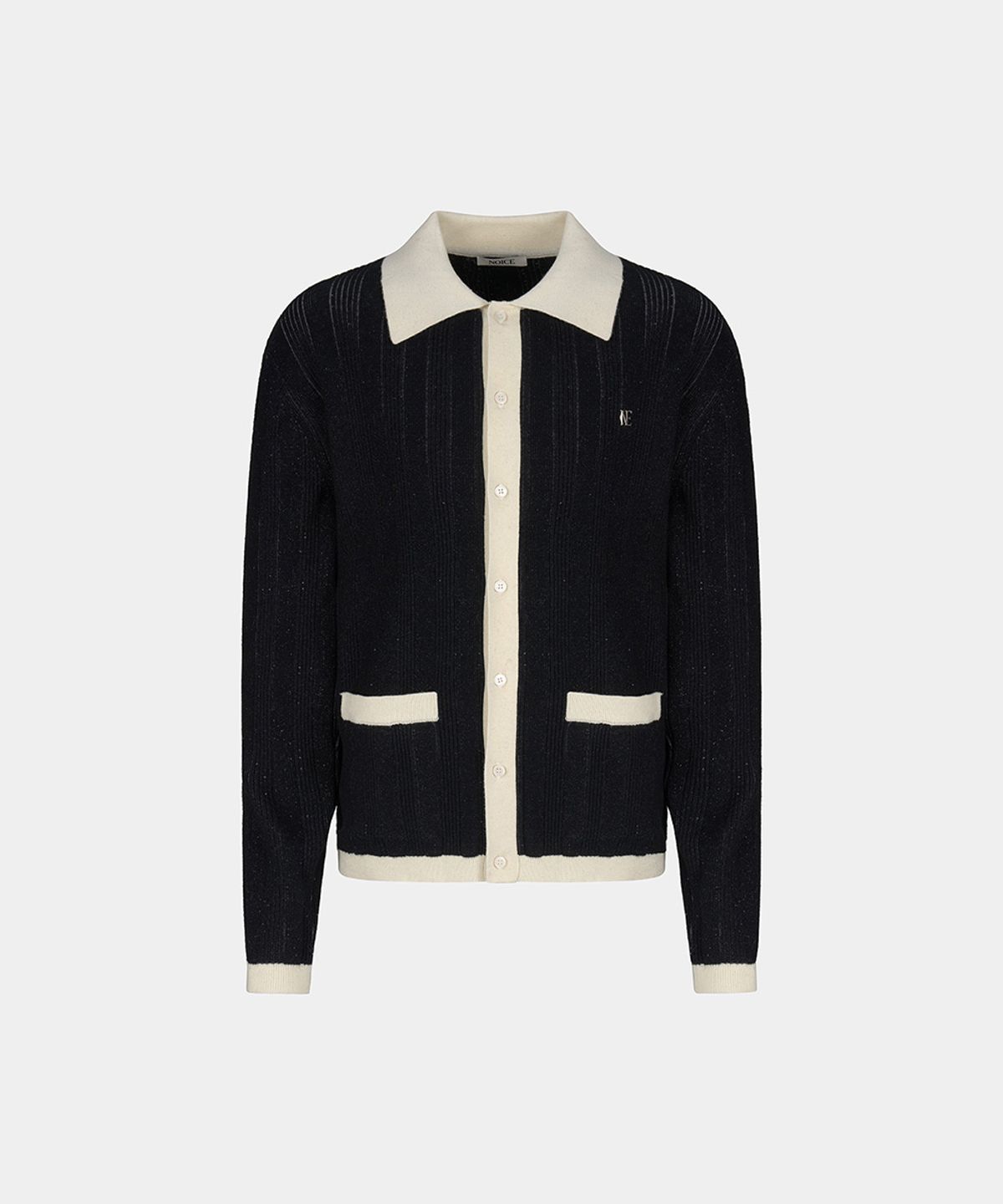 노이스(NOICE) BLOCK MERINO-BLEND KNIT CARDIGAN - BLACK & WHITE