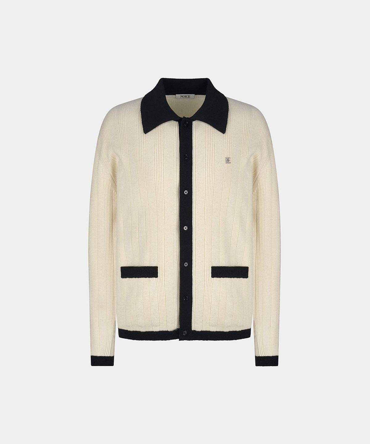 노이스(NOICE) BLOCK MERINO-BLEND KNIT CARDIGAN - IVORY