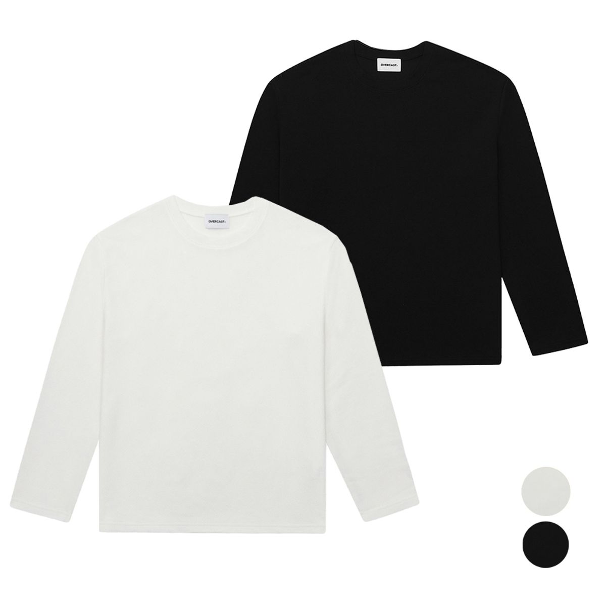 오버캐스트(OVERCAST) 긴팔 티셔츠 투팩 (블랙 화이트)