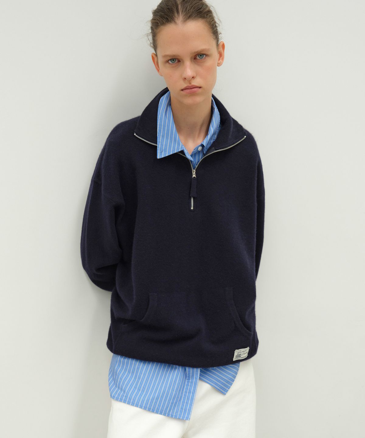 르바(LEVAR) Wool Knit Half-zip Pullover - Classic Navy