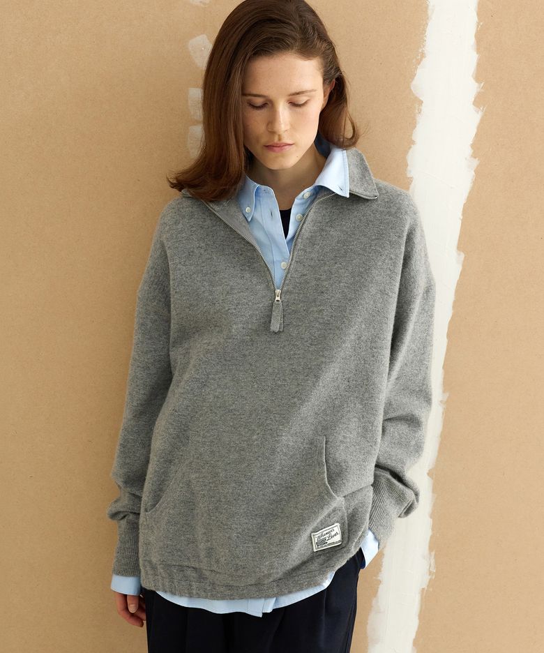 Wool Knit Half-zip Pullover - Melange Grey