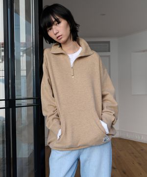 Wool Knit Half-zip Pullover - Caramel Beige