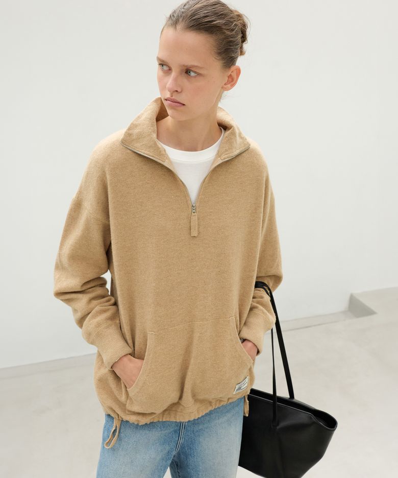 Wool Knit Half-zip Pullover - Caramel Beige