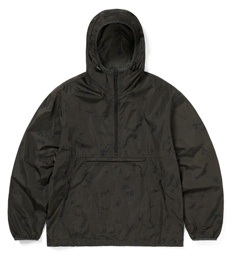 Grid Nylon Anorak Dark Olive