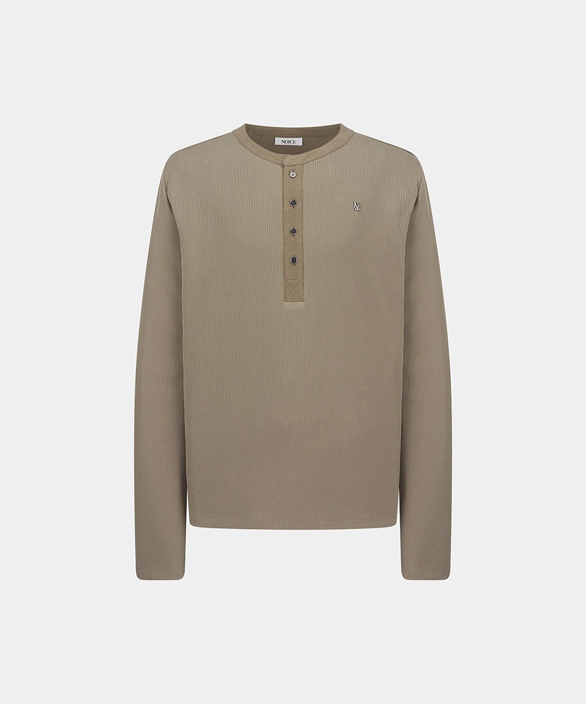 노이스(NOICE) M WASHED RIBBED HENLEY NECK T-SHIRT - TAUPE