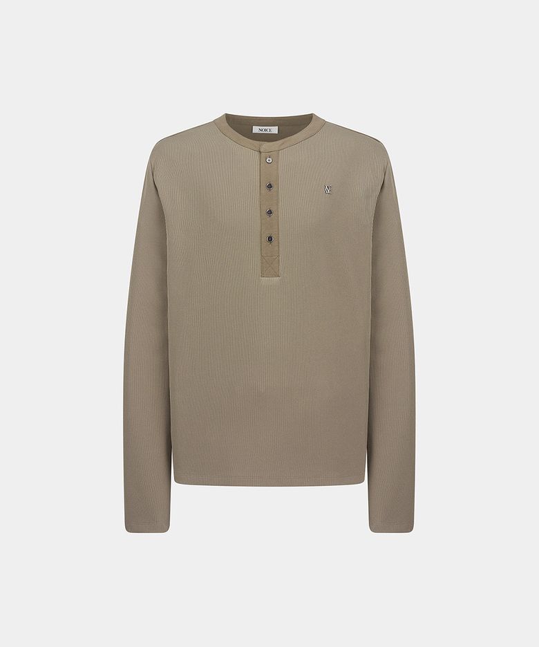 M WASHED RIBBED HENLEY NECK T-SHIRT - TAUPE
