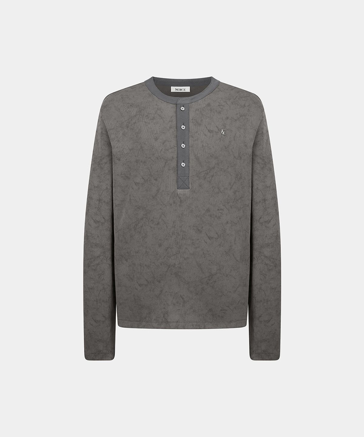 노이스(NOICE) M WASHED RIBBED HENLEY NECK T-SHIRT - GRAY