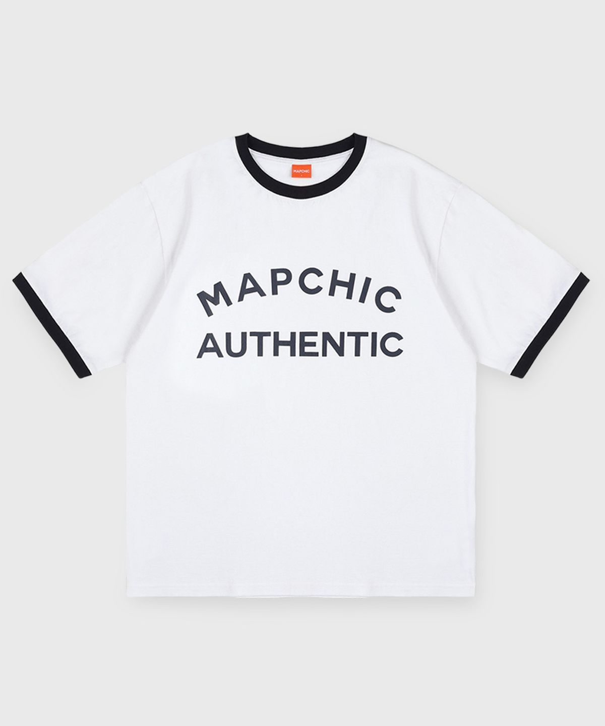 맵시크(MAPCHIC) 링거 오버핏 배색 반팔티_화이트