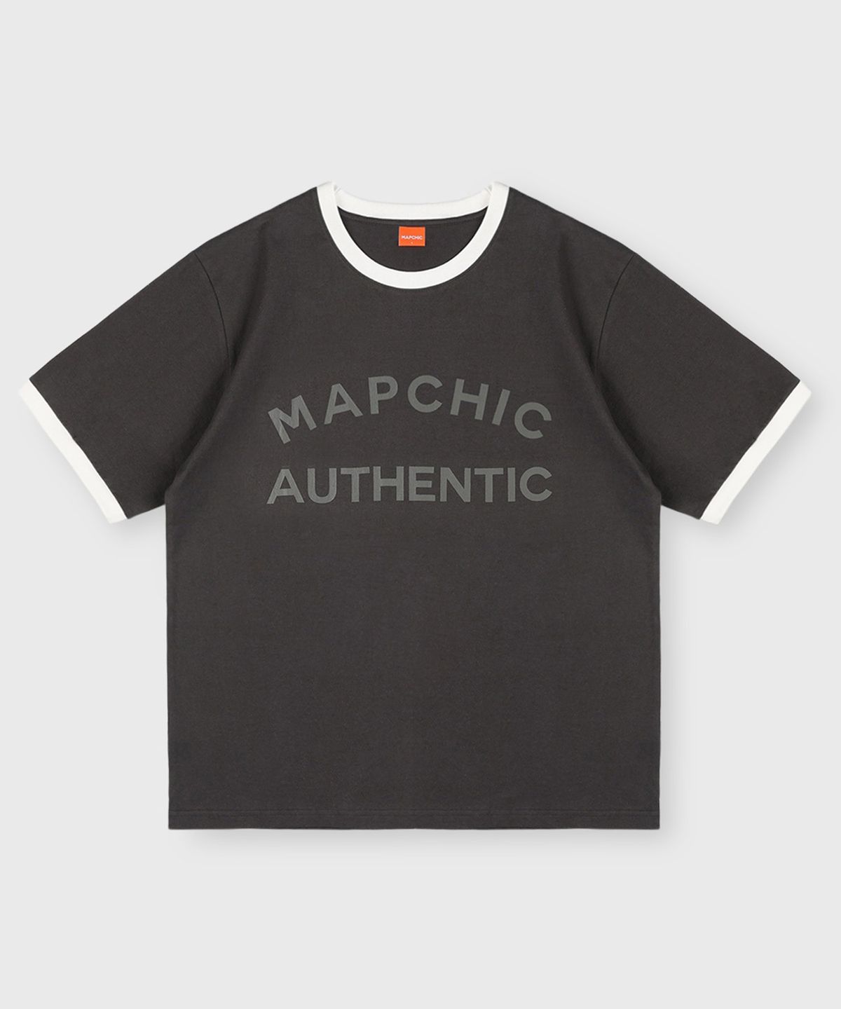 맵시크(MAPCHIC) 링거 오버핏 배색 반팔티_차콜