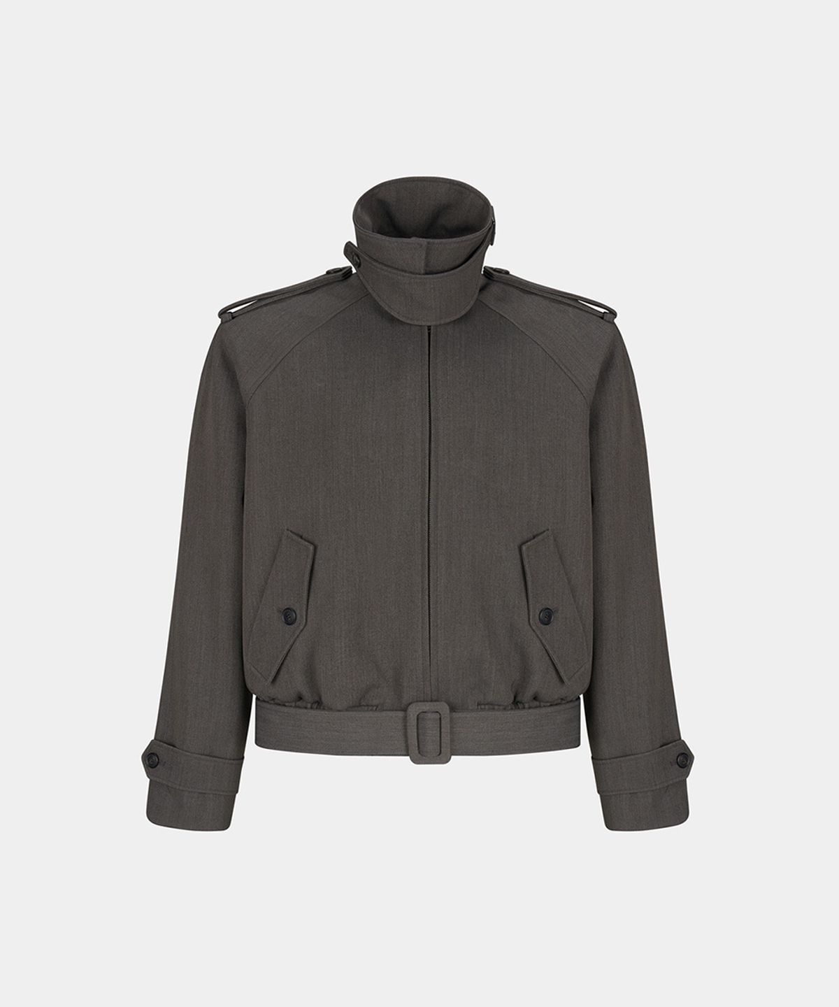 노이스(NOICE) NECK BUCKLE WOOL BLEND BLOUSON - GRAY