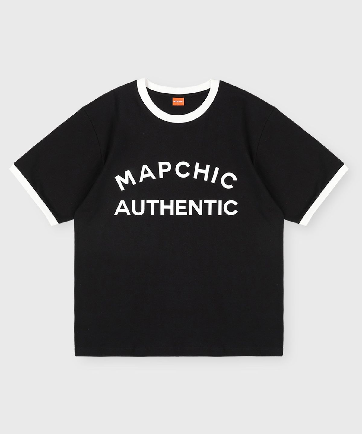 맵시크(MAPCHIC) 링거 오버핏 배색 반팔티_블랙