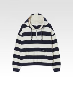 럭비 하프 집업 스웨트 후디 네이비