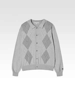 포엠 아가일 니트 카디건 멜란지 그레이