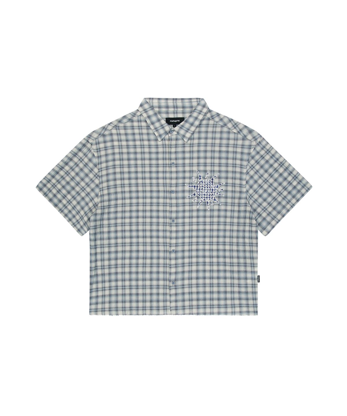 마하그리드(MAHAGRID) CHECK APPLIQUE HALF SHIRT BLUE(MG2GMMW361A)