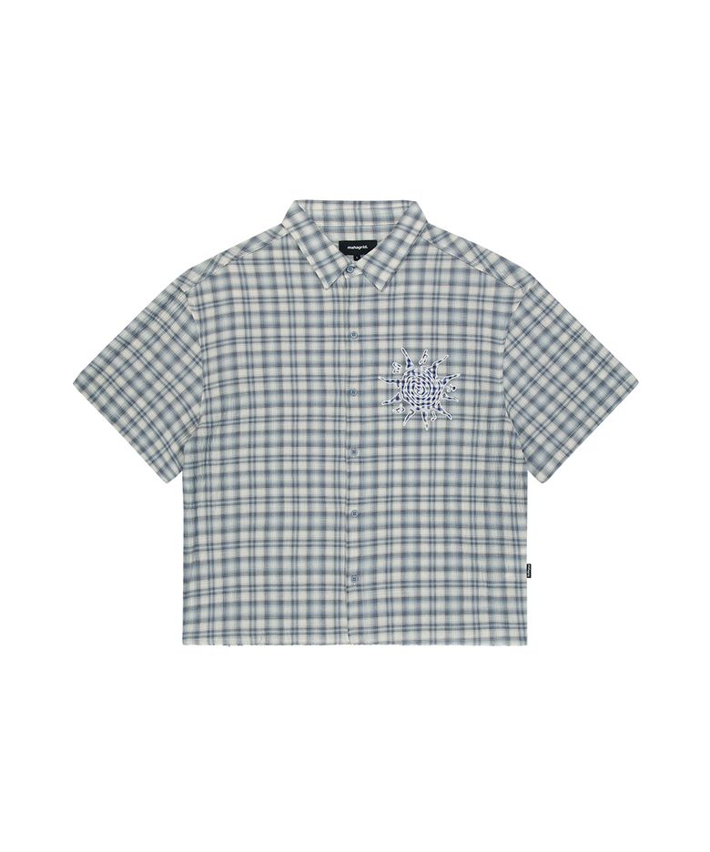 CHECK APPLIQUE HALF SHIRT BLUE(MG2GMMW361A)