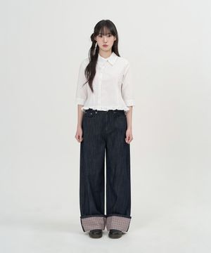 W 체크 포인트 데님 팬츠 (INDIGO)