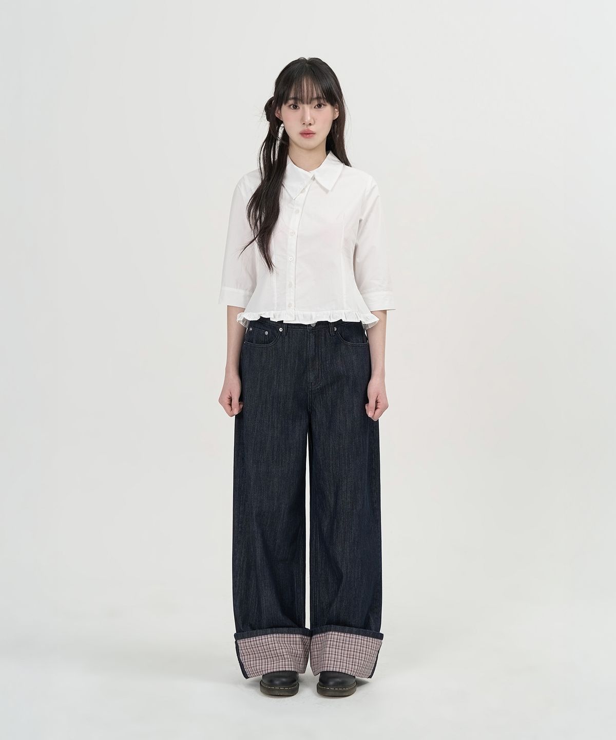 토피 우먼(TOFFEE WOMEN) W 체크 포인트 데님 팬츠 (INDIGO)