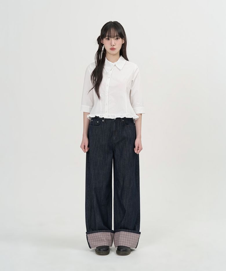 W 체크 포인트 데님 팬츠 (INDIGO)