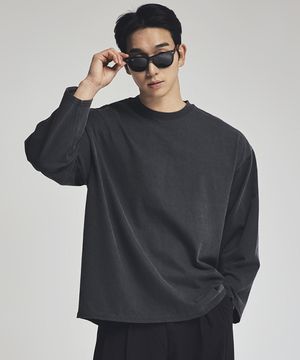 피그먼트 오버핏 롱 슬리브 티셔츠 차콜