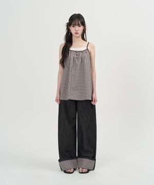 W 체크 포인트 데님 팬츠 (BLACK)