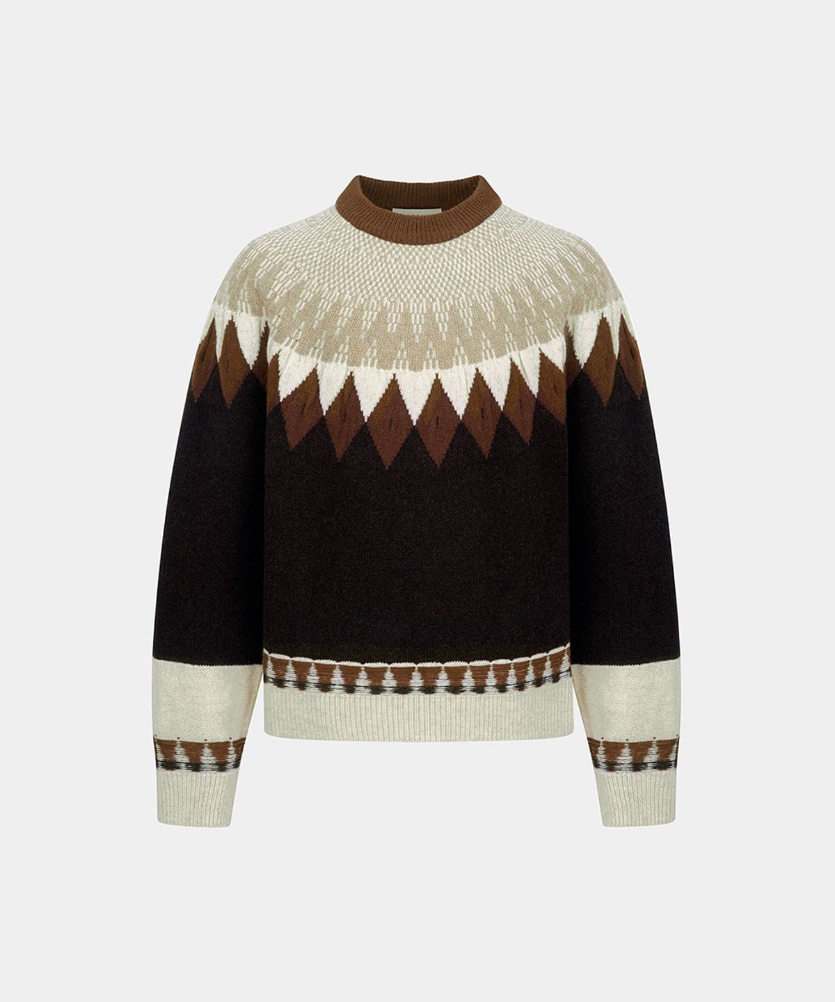 노이스(NOICE) NORDIC PATTERN FINE MERINO SWEATER - BROWN