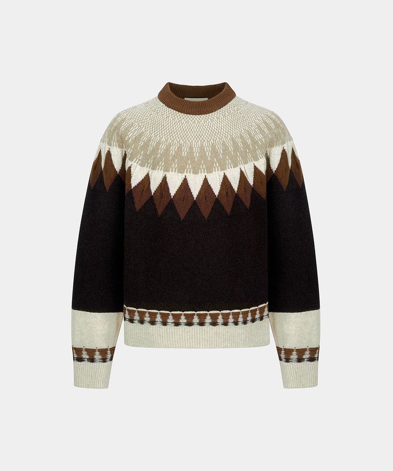 NORDIC PATTERN FINE MERINO SWEATER - BROWN